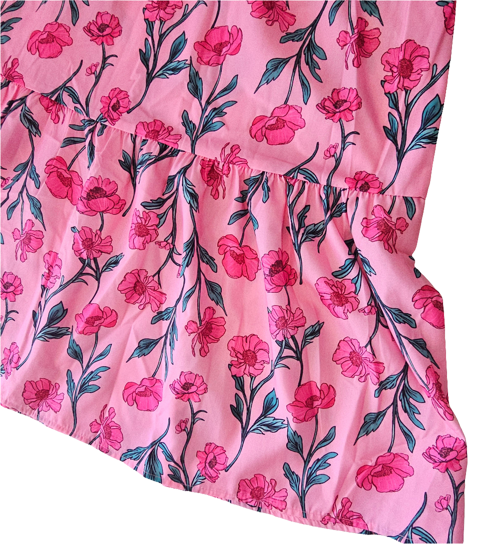 Pink Allover Floral Print V-Neck Tiered Maxi Dress
