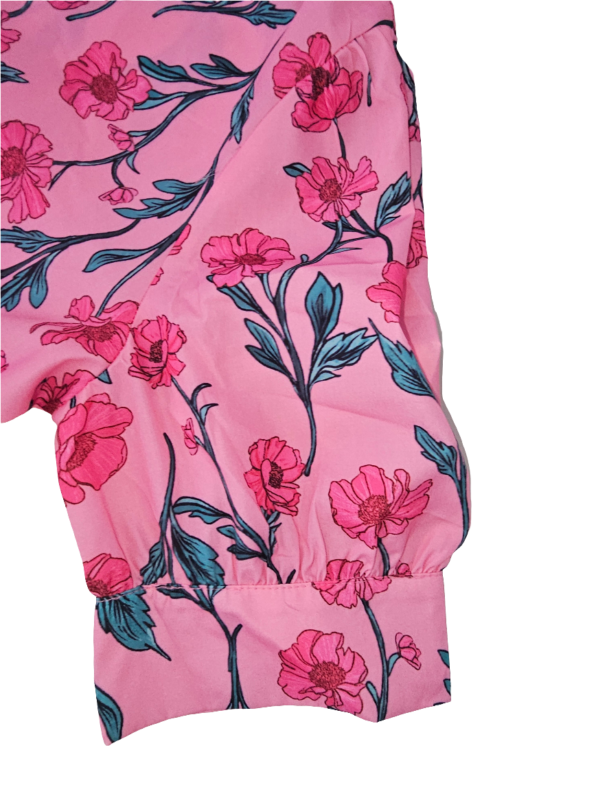 Pink Allover Floral Print V-Neck Tiered Maxi Dress
