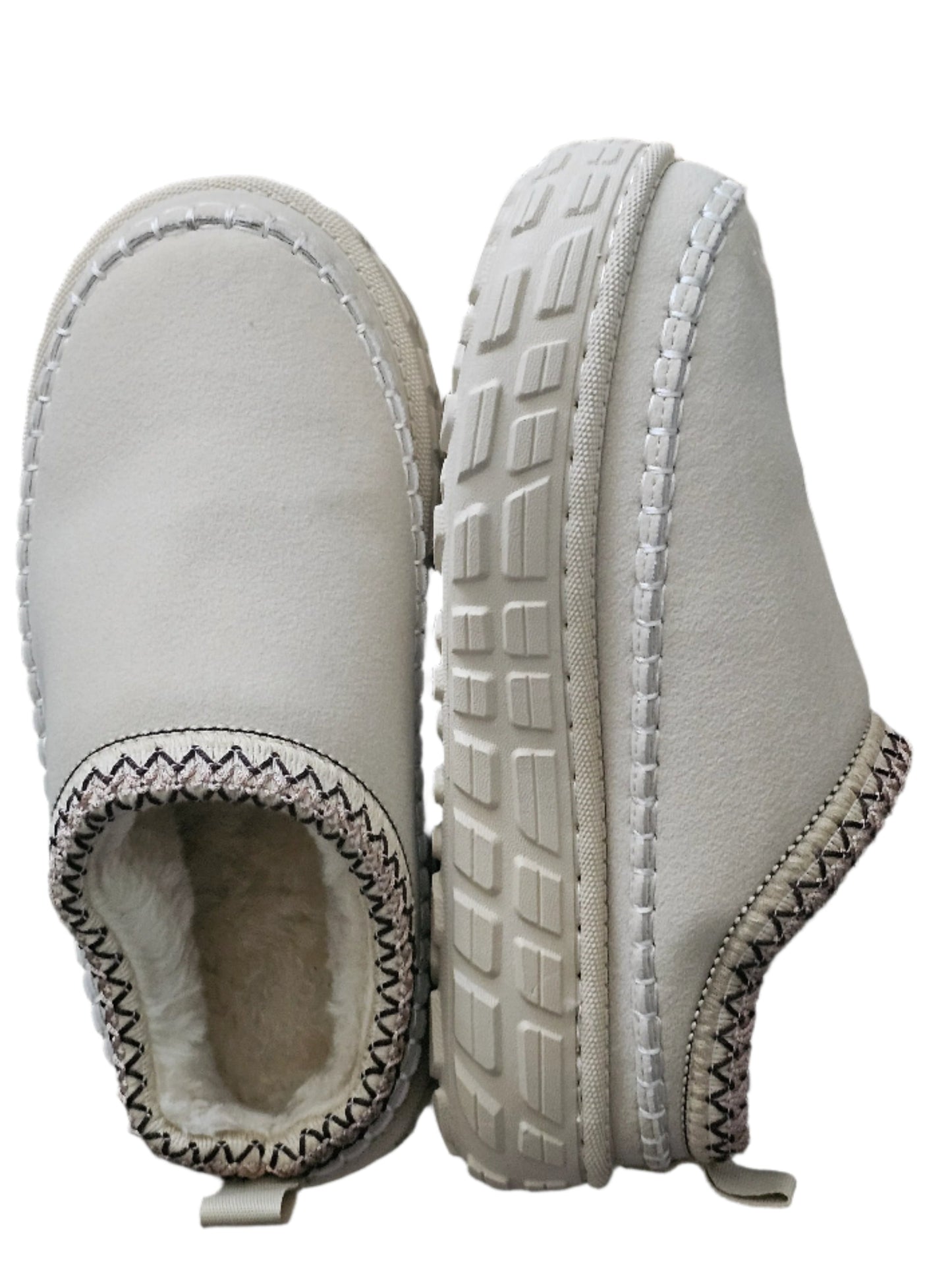 Contrast Stitch Detail Suede Pu Plush Slippers